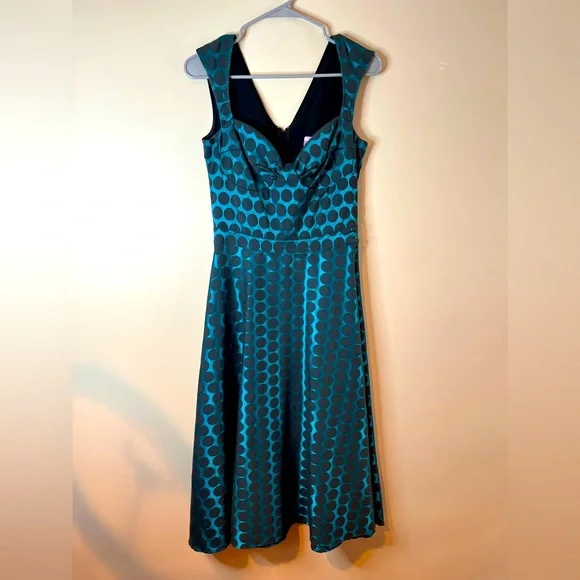 Bettie Page | Dresses | Bettie Page Blue And Black Sleeveless Vneck Midi  Dress Euc | Poshmark